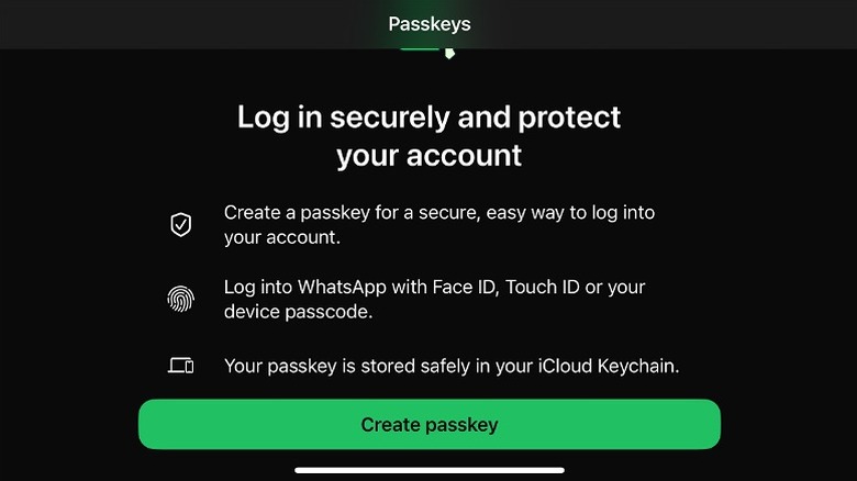 Create passkey button in the Passkeys menu