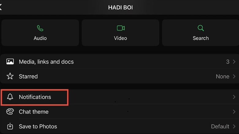 Notifications highlighted in the chat settings
