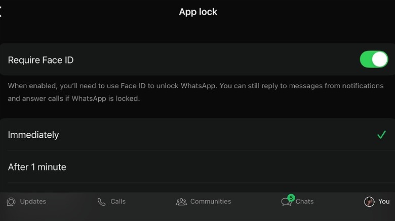 App lock enabled for WhatsApp