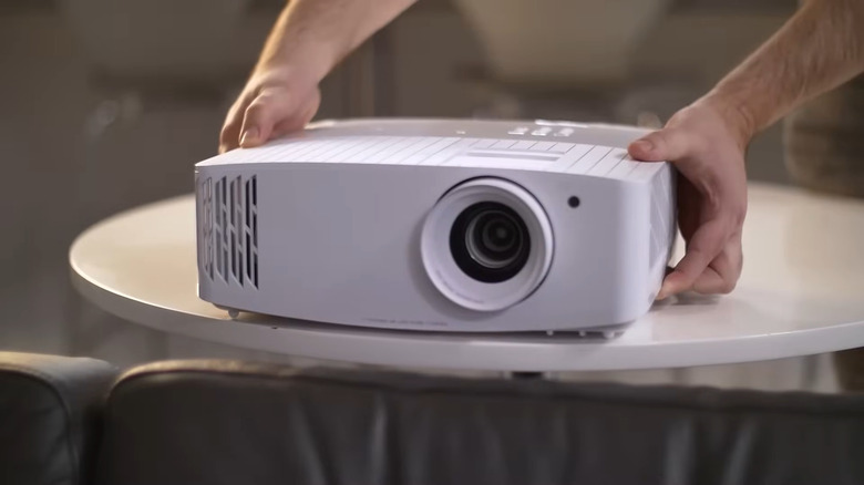 Optoma Projector being set up on a table