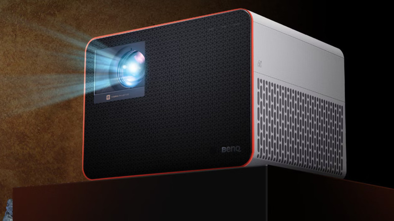 BenQ Gaming Projector on a black mount with video playing