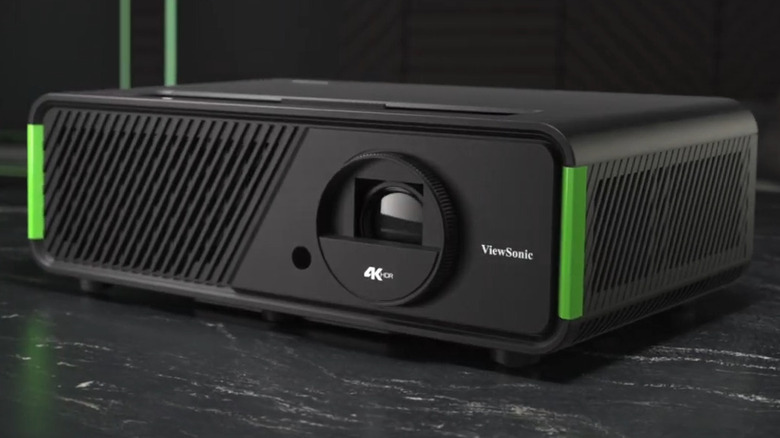 ViewSonic X2-4K projector on a black coffee table