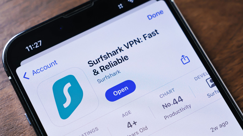 Surfshark VPN on the App Store, as seen on an iPhone