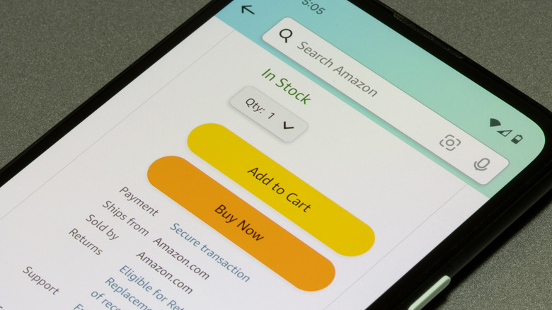Amazon add to cart and buy now buttons on the mobile app