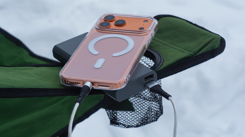 Charging a phone in snowy weather