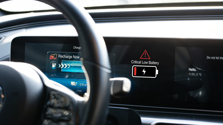 A low battery indicator showing for an EV