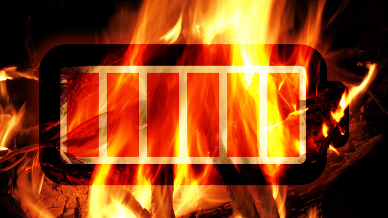 An illustration of a battery on fire