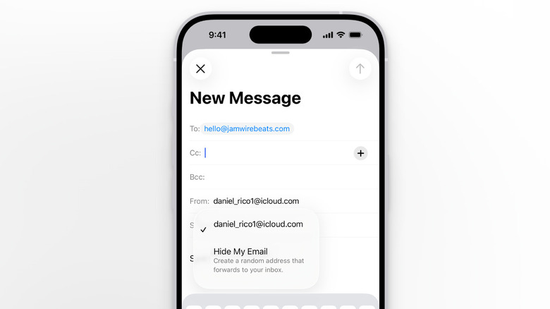 Using the Hide My Email feature on iPhone Mail app.