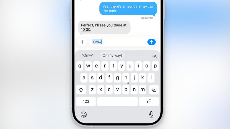 Expanding a short text shortcut into a phrase on iPhone.