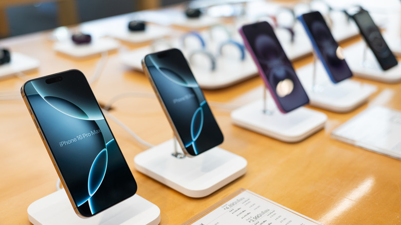 iPhone 16 series on display in a store