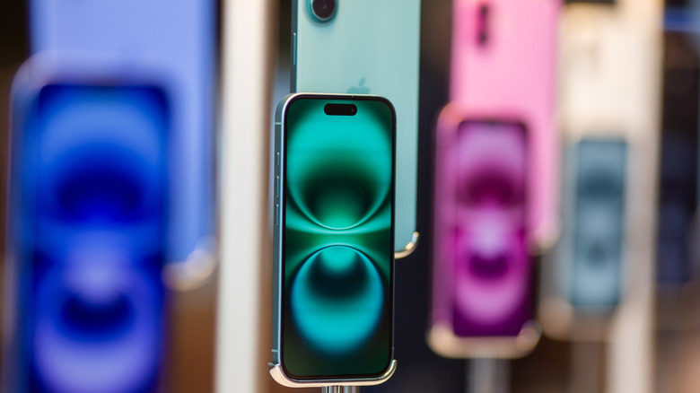 Apple's iPhone 16 models on display at an Apple Store