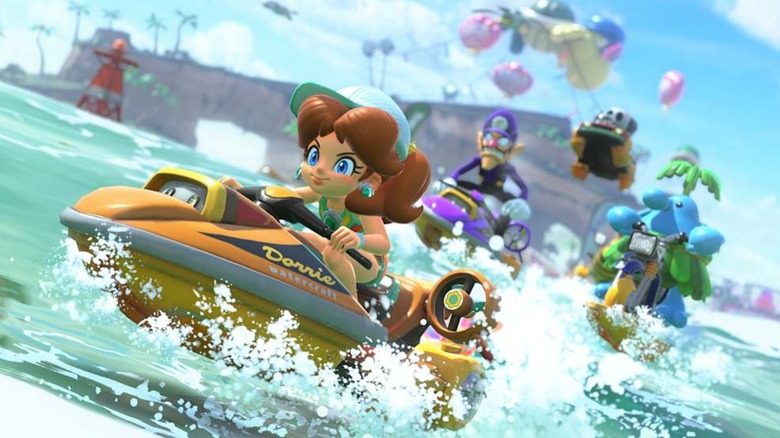 mario kart world daisy waluigi pianta water boat