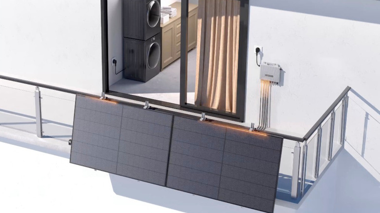 Render of the Ecoflow Stream balcony solar product to demonstrate small scale solar production suitable for any household