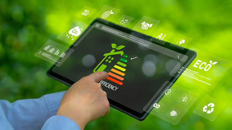 Home energy saving or energy efficiency rate to reduce carbon emissions concept
