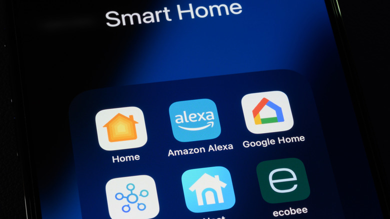 Popular smart home apps, including Apple Home, Amazon Alexa, Google Home, Samsung SmartThings, Nest and Ecobee on an iPhone