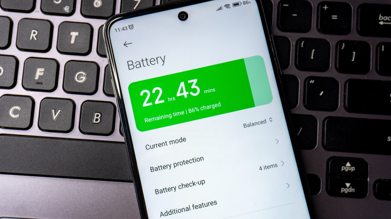 Photo of an Android phone displaying battery settings