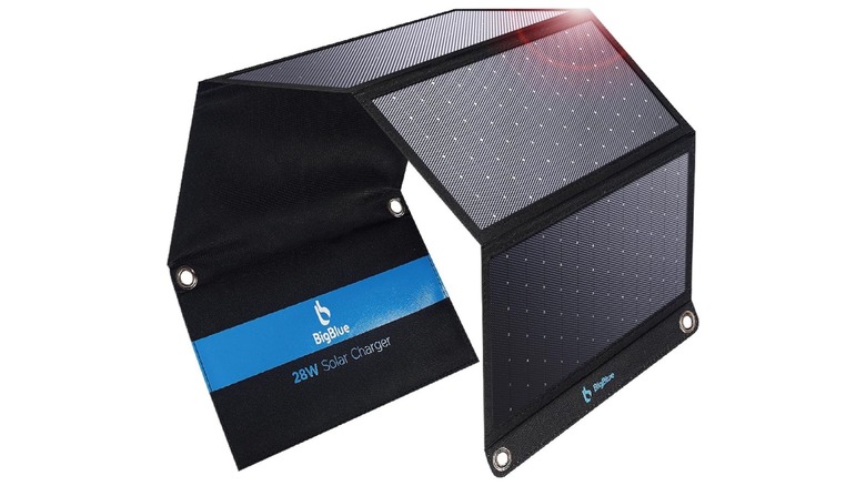 The bigblue solar 28w solar panel unfolded