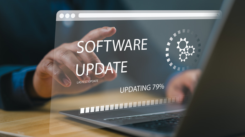 Visual representation of a software update on a laptop