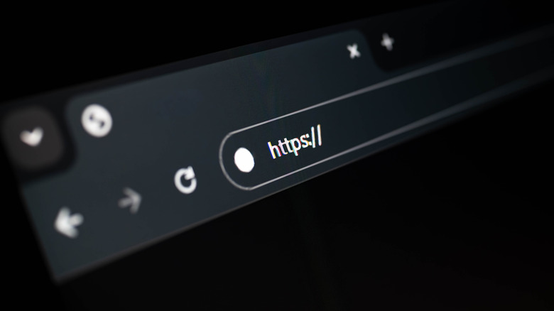 Close-up of a browser address bar in dark mode