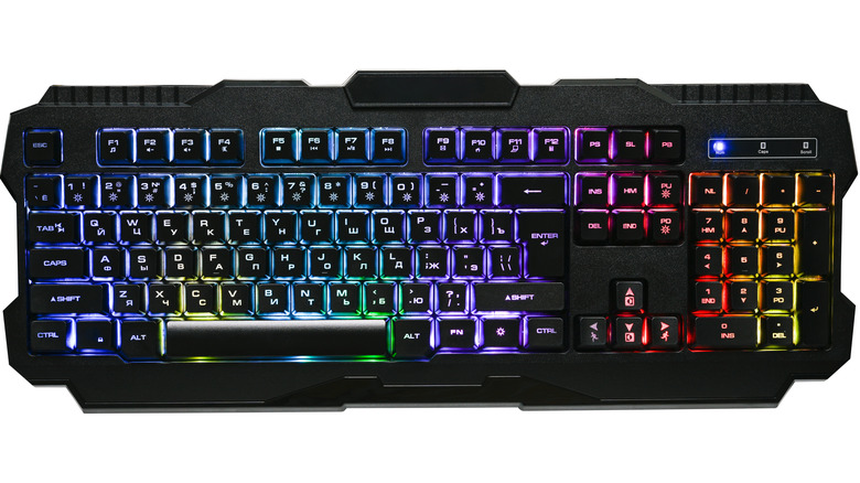 A mechanical backlit gaming keyboard on a white background