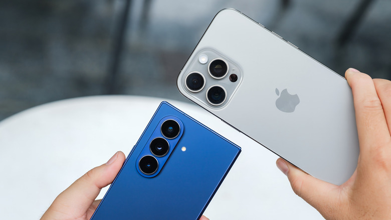 An iPhone and an Android device next to each other