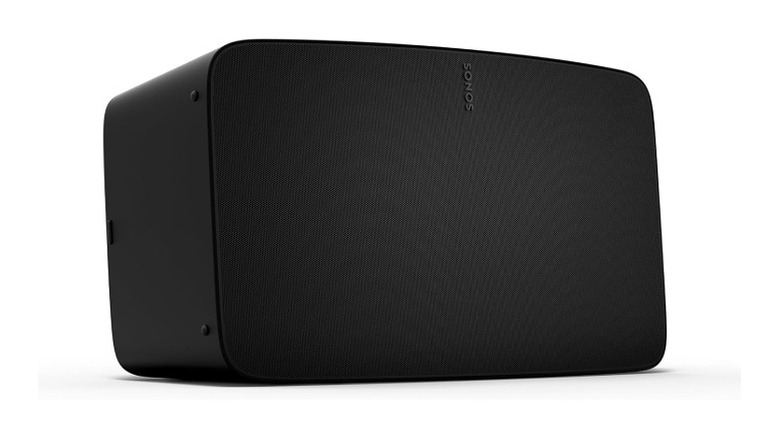 Black Sonos speaker placed horizontally