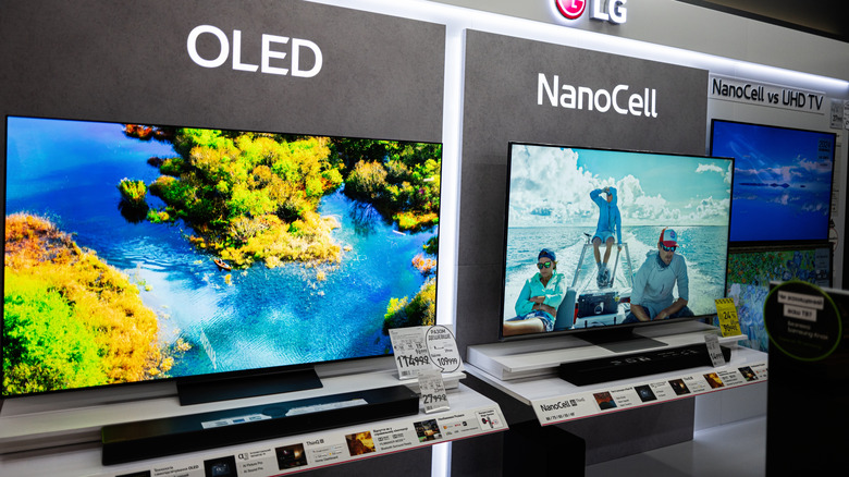 LG OLED and NanoCell TVs on display in a store