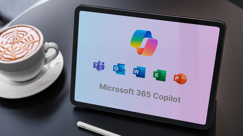 An image of a tablet displaying the Microsoft 365 Copilot logo.