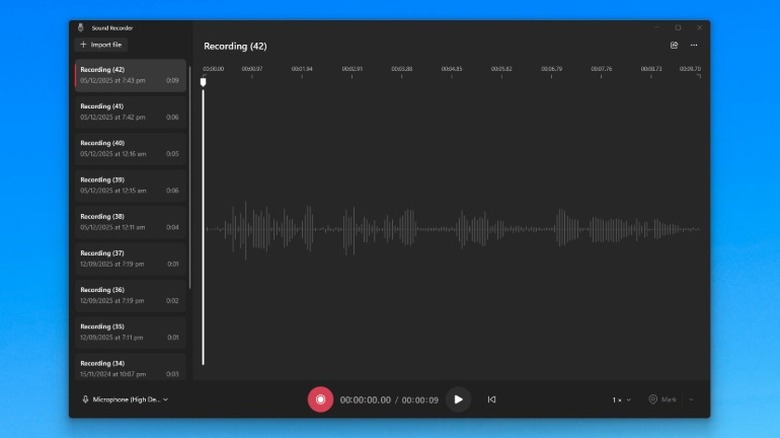 A screenshot of the Windows 11 Sound Recorder