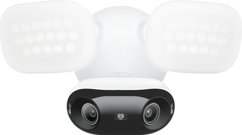 A PoE floodlight against a white background.