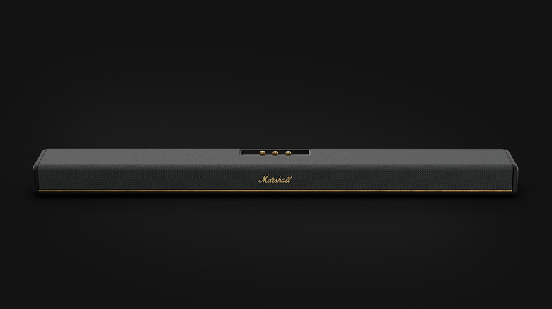 The Marshall Heston 120 soundbar on a near-black, dark gray background.