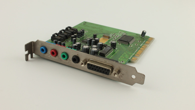 An old PCI sound card on white background