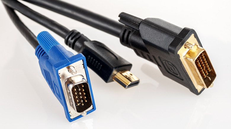 VGA and DVI with HDMI cable at the center