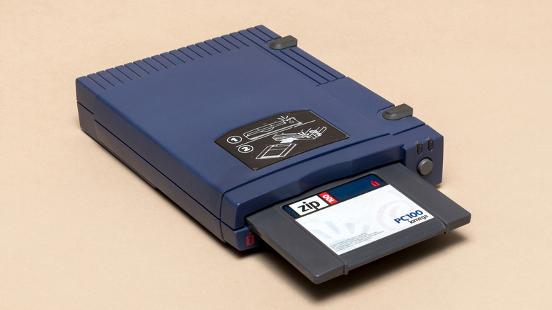 A blue 100MB iomega zip drive