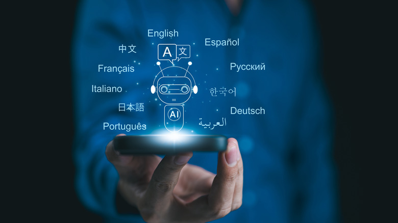 Person holding phone with AI language translator