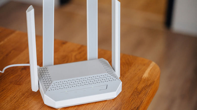 A router on a wooden table