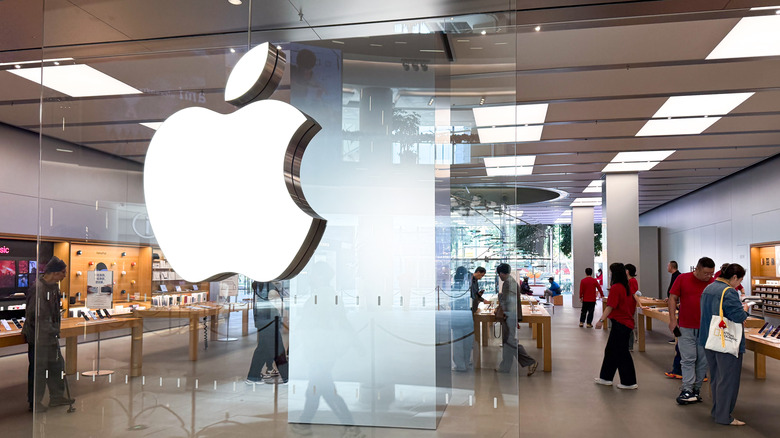 The Apple logo in an Apple Store.