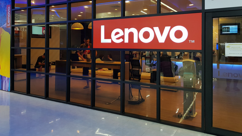 The facade of a Lenovo store.