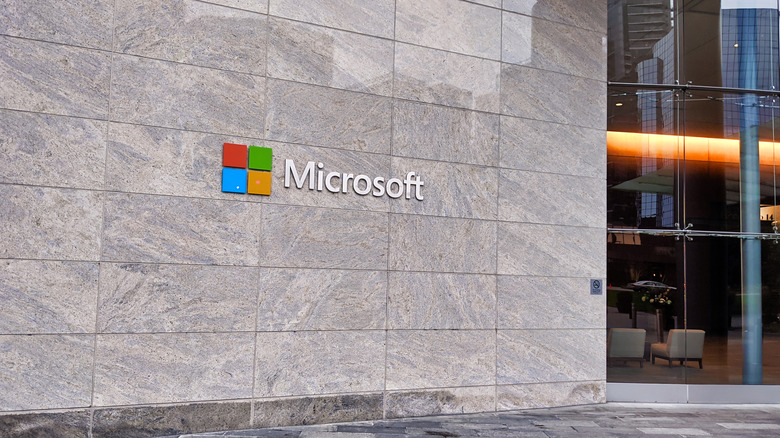 The Microsoft logo on the side of a building.