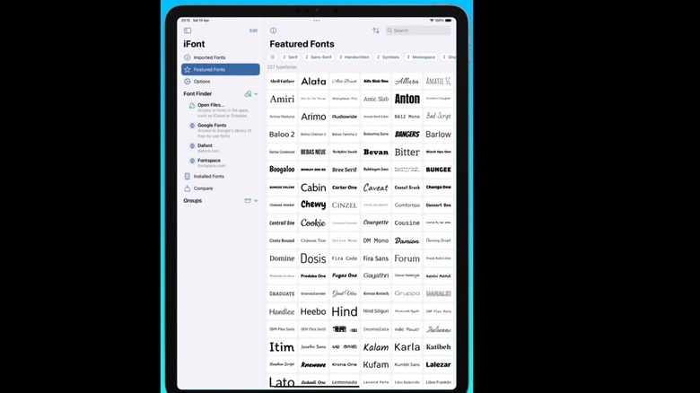 iFont app on an iPad