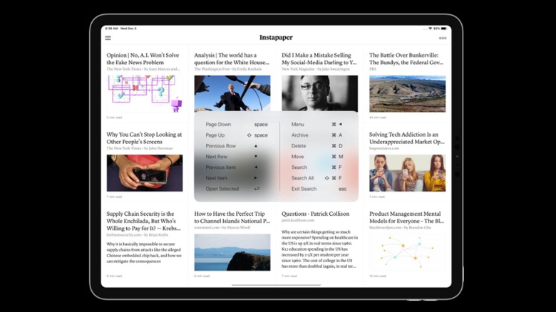 Instapaper app on an iPad