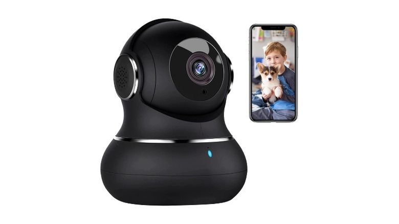 Black security camera with a wider base