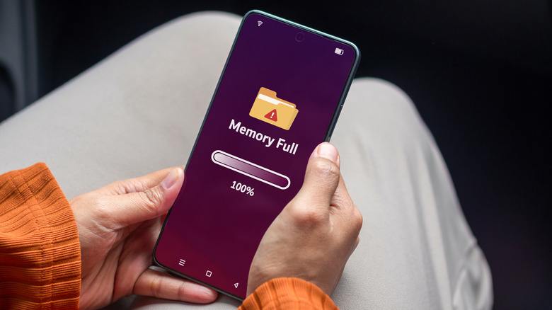 A phone showing "memory full"