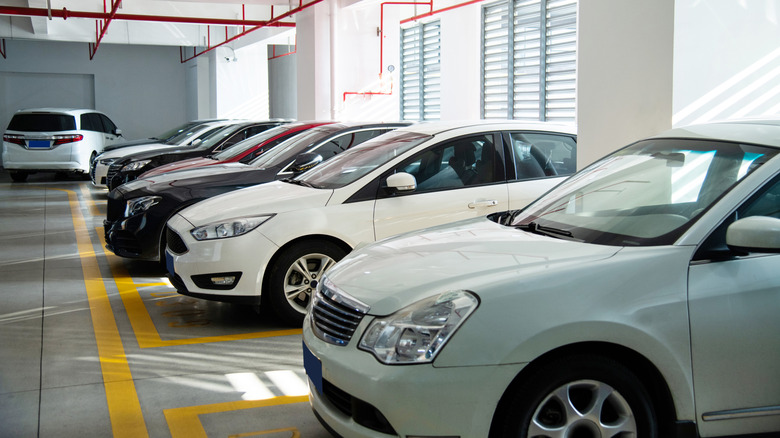 Multiple cars in a parking lot