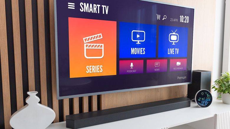 A soundbar set up with a TV