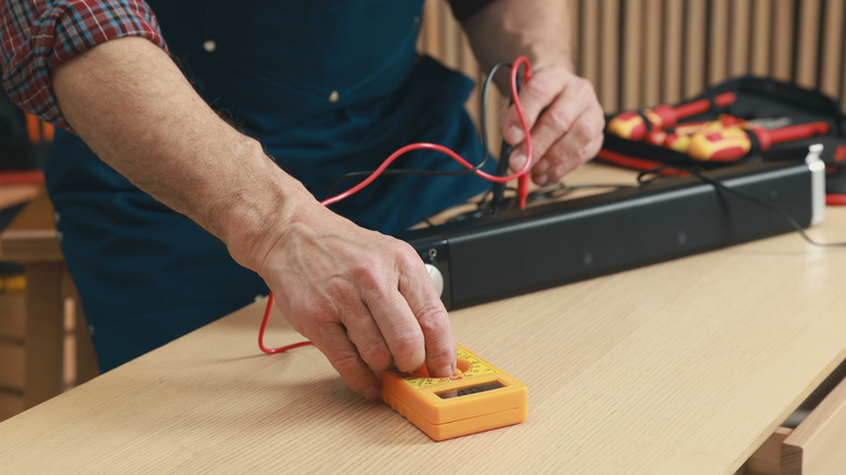 A soundbar being tested