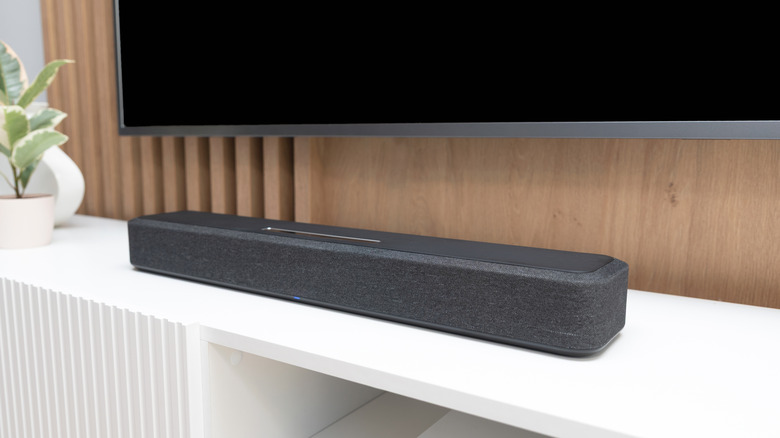 A soundbar under a TV