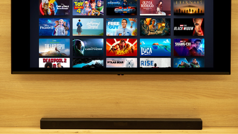 A soundbar connected to a TV