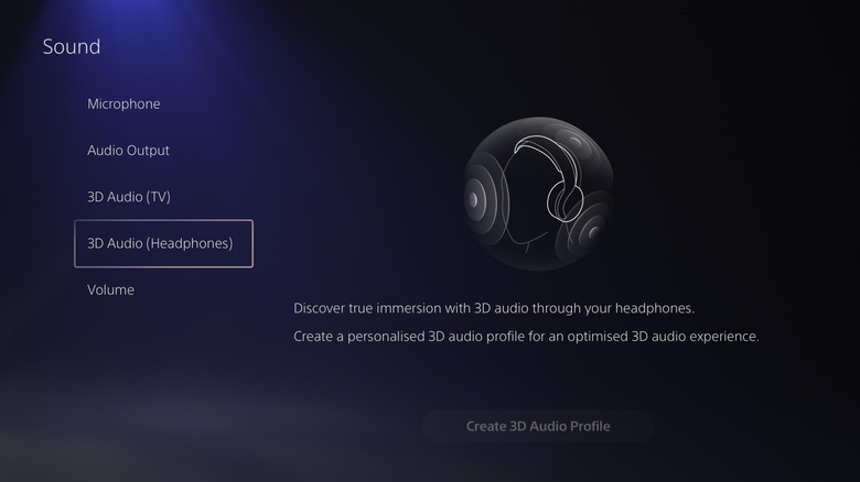 A screenshot of the selected "3D Audio (Headphones)" option on the PlayStation 5
