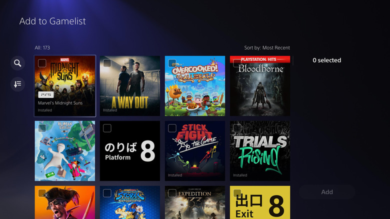 A screenshot of the "Add to Gamelist" screen on the PlayStation 5